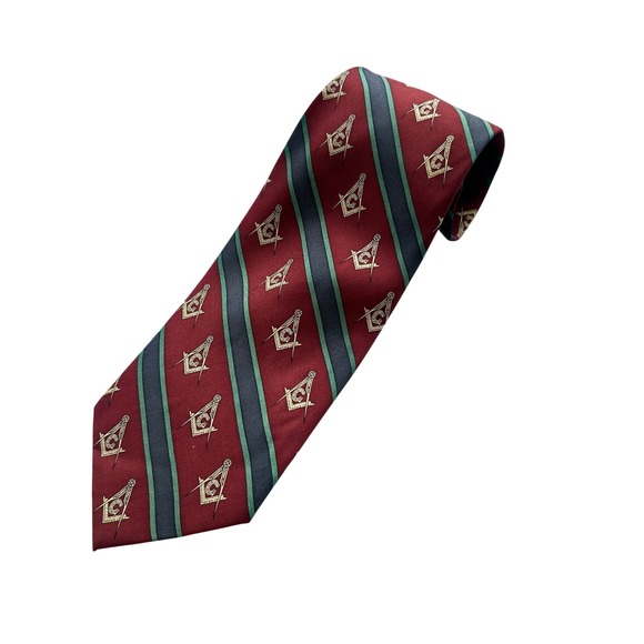 The R.W. Grand Lodge F.&A.M. of Pennsylvania Other - Grand Lodge Pennsylvania Masonic Silk Tie Mens Burgundy Striped Square Vintage